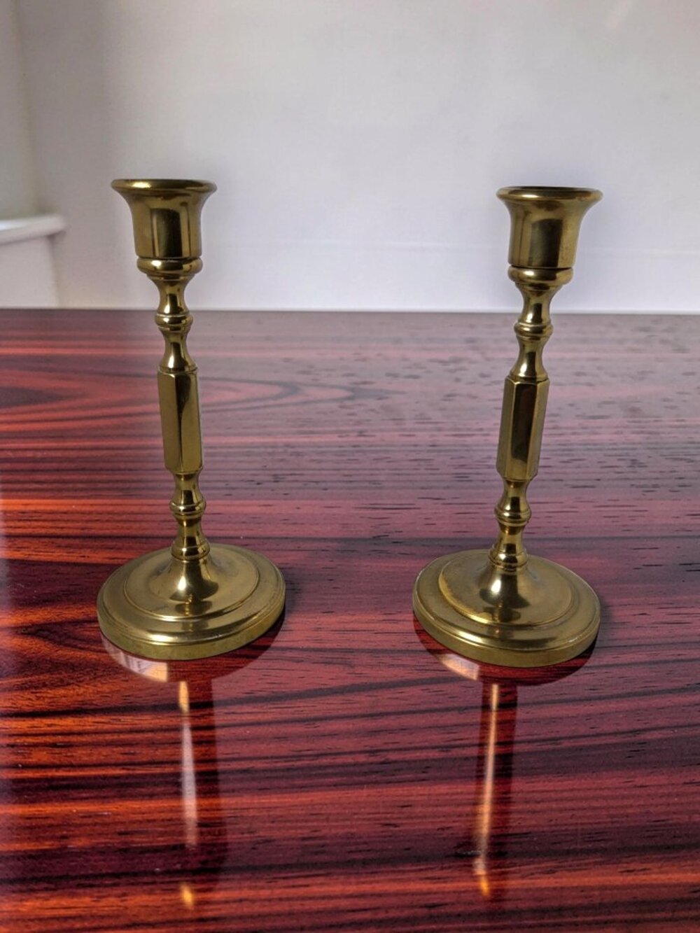 Vintage Baldwin Pair Solid Brass Candlesticks Holders Round Base.